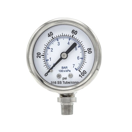 Pic Gauges 2 in Dial, 1/8 in NPT Male Lower Location, Stainless Steel Case Material PRO-301D-208E-01